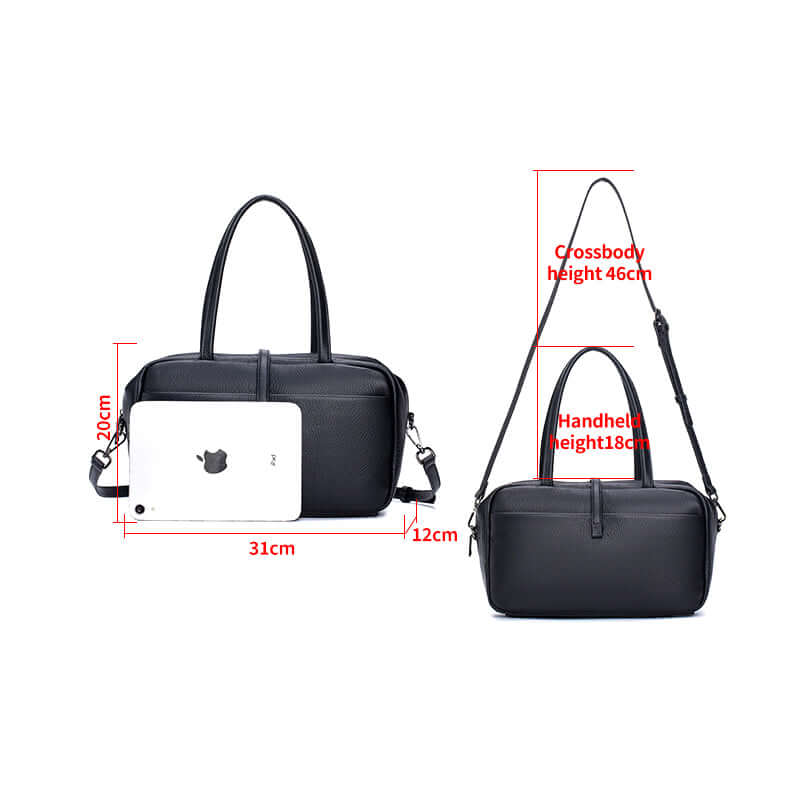 Black handbag with secure zip closure and clean lines
