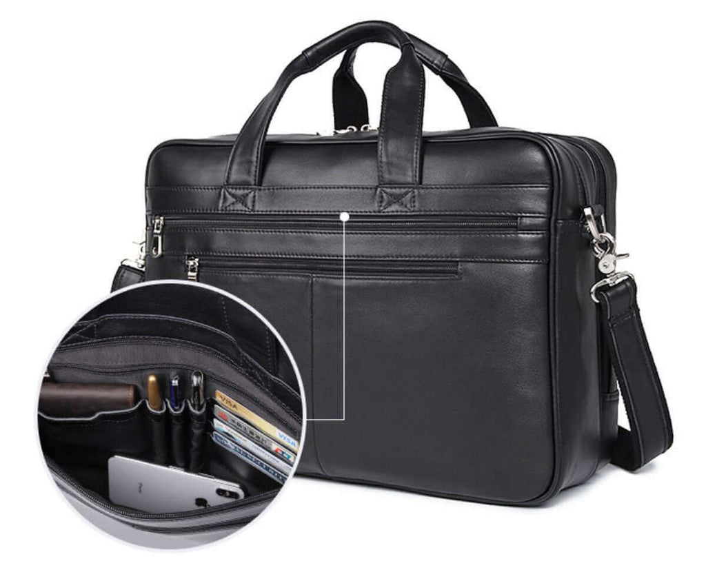 Men's Leather Large Business Briefcase 17 inch Laptop Bag NZ Shoulder