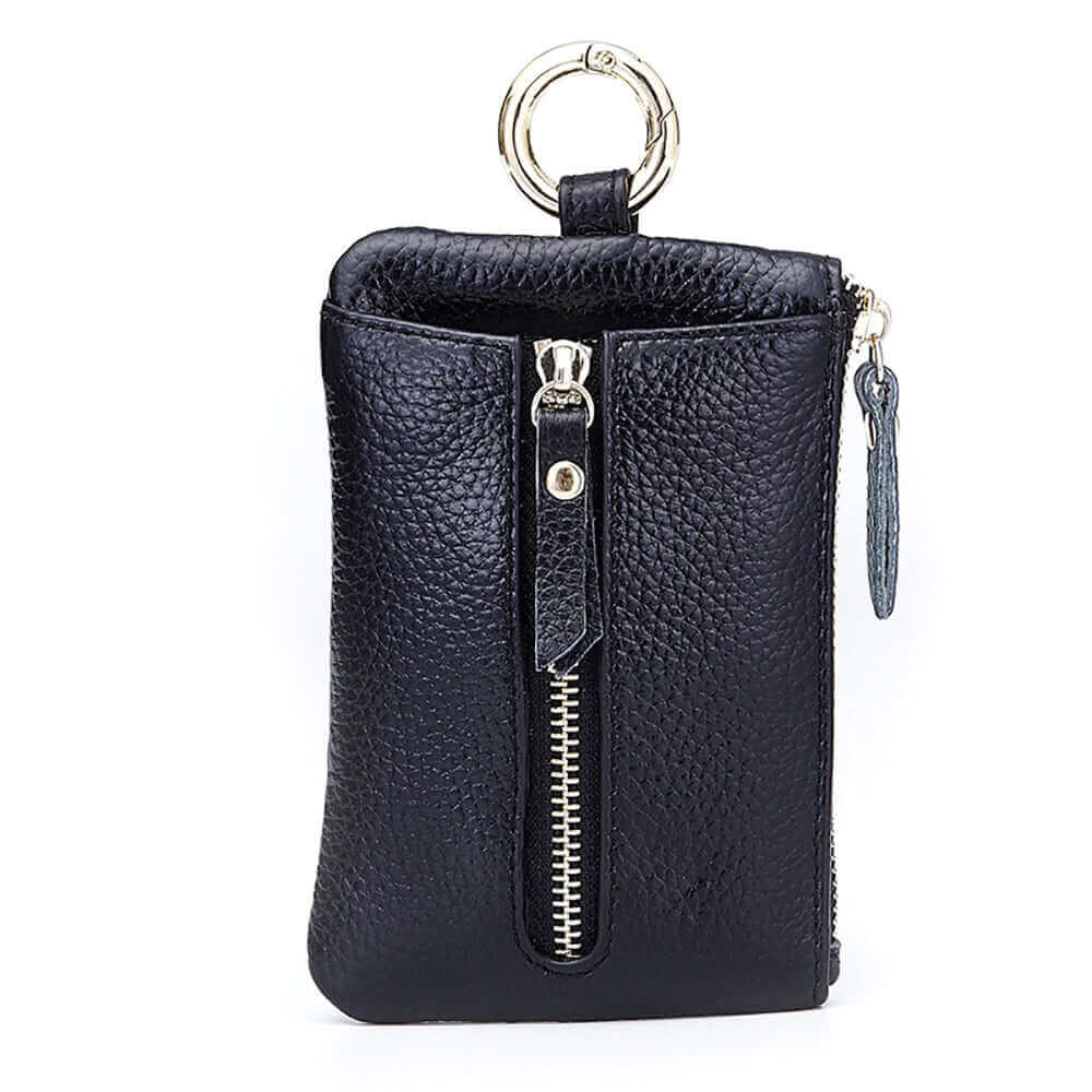 Women's Leather Zipper Key Holder for Keys and Cards