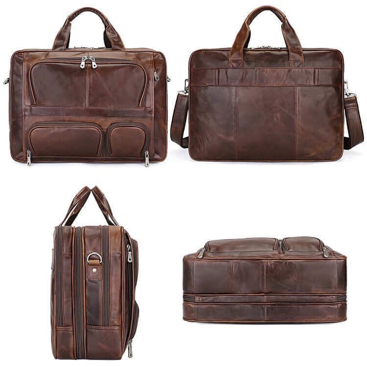 Mens Leather Briefcase 17 Inch Laptop Bag Business Overnight Travel NZ