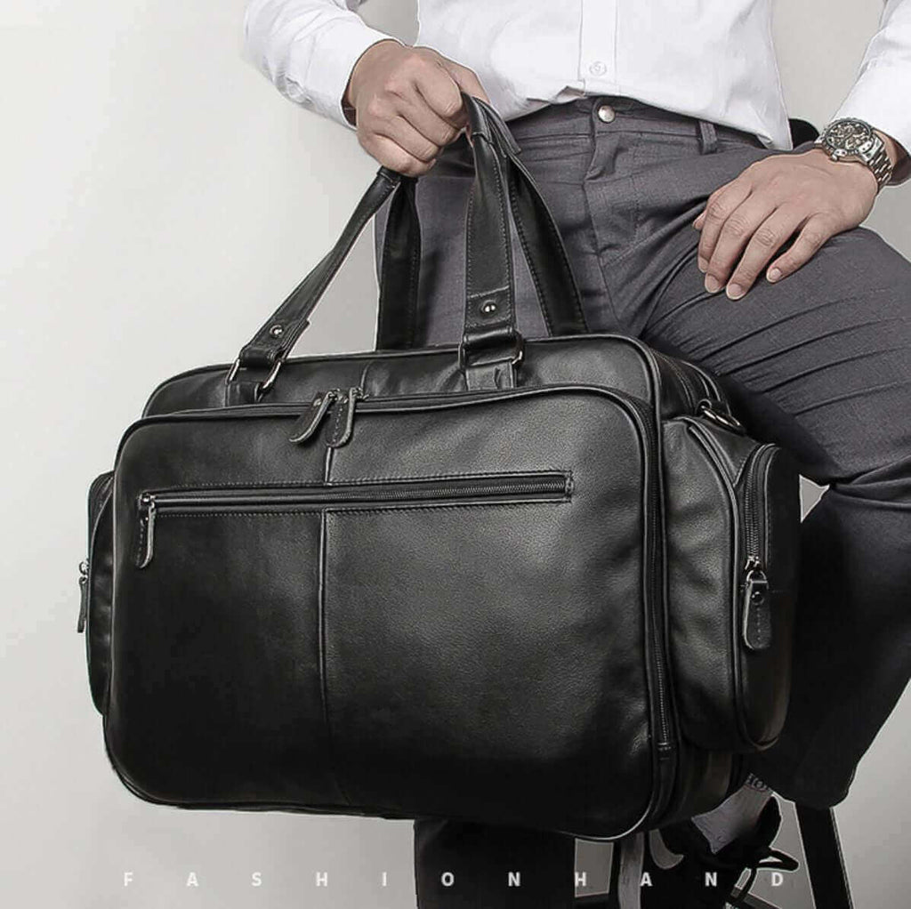 Convertible leather laptop bag for men with shoulder strap