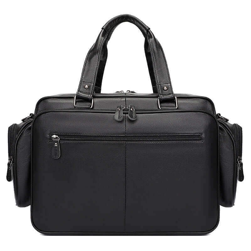 Multiple compartments of men's leather laptop bag for organization