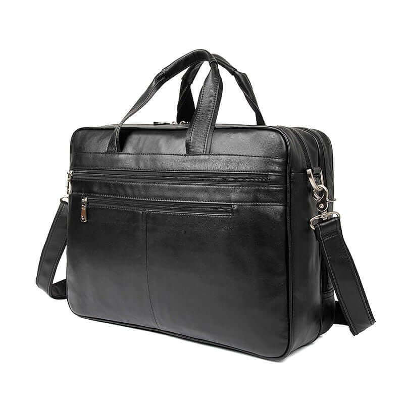 Front view of Black Nappa Leather Laptop Bag for business professionals.