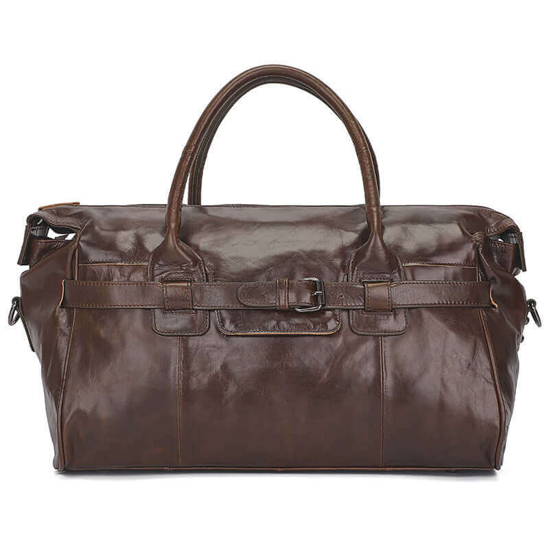 Premium coffee leather travel bag for business professionals in NZ.