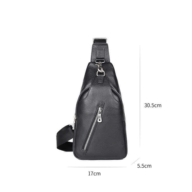 Compact and stylish men's leather chest bag for work, travel, and leisure.