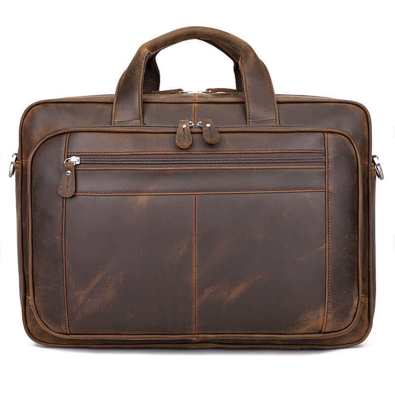 Front view of the Crazy Horse Leather Laptop Briefcase.