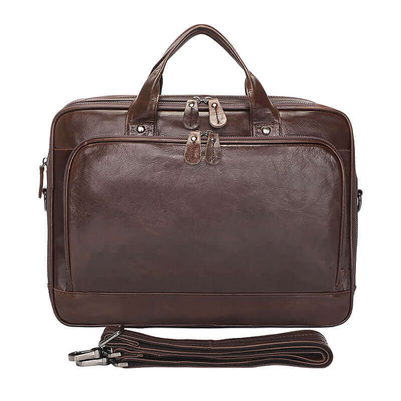 Elegant black leather design of the men's business laptop bag.