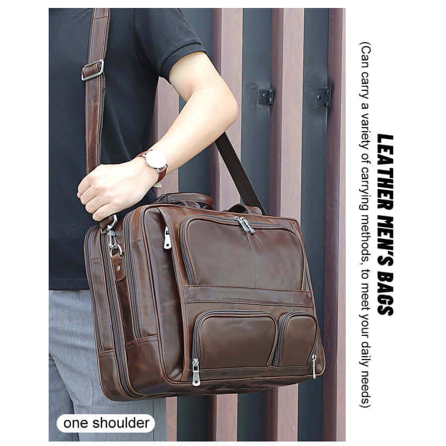 Functional design of the brown leather bag.