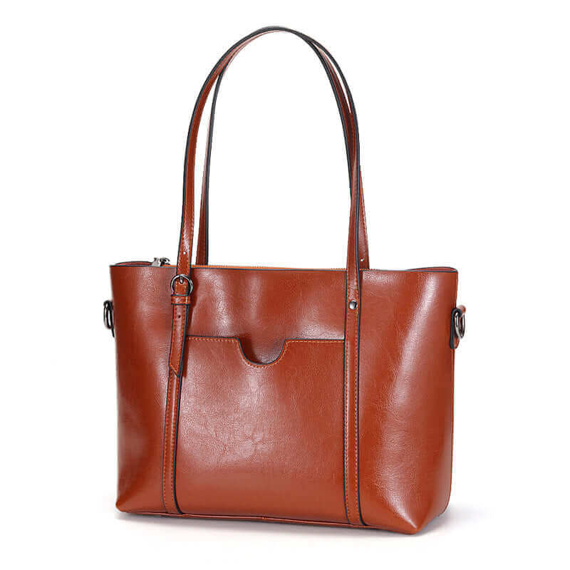 Leather handbag tote fitting 13.3-inch laptop