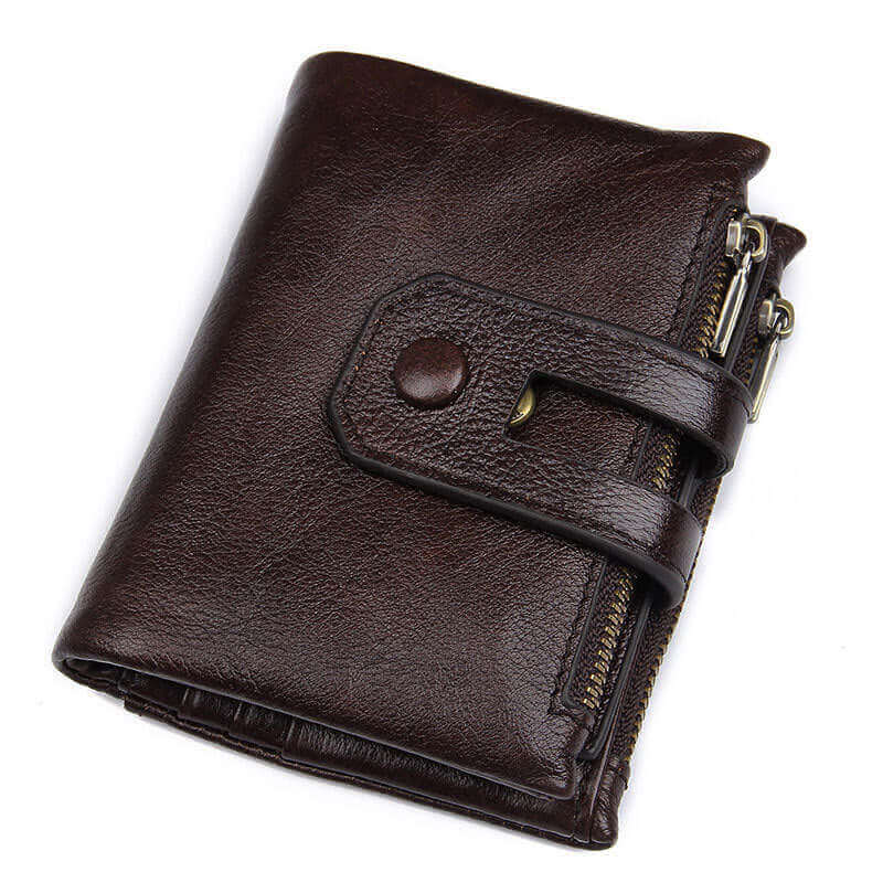 Front view of large capacity leather RFID wallet NZ