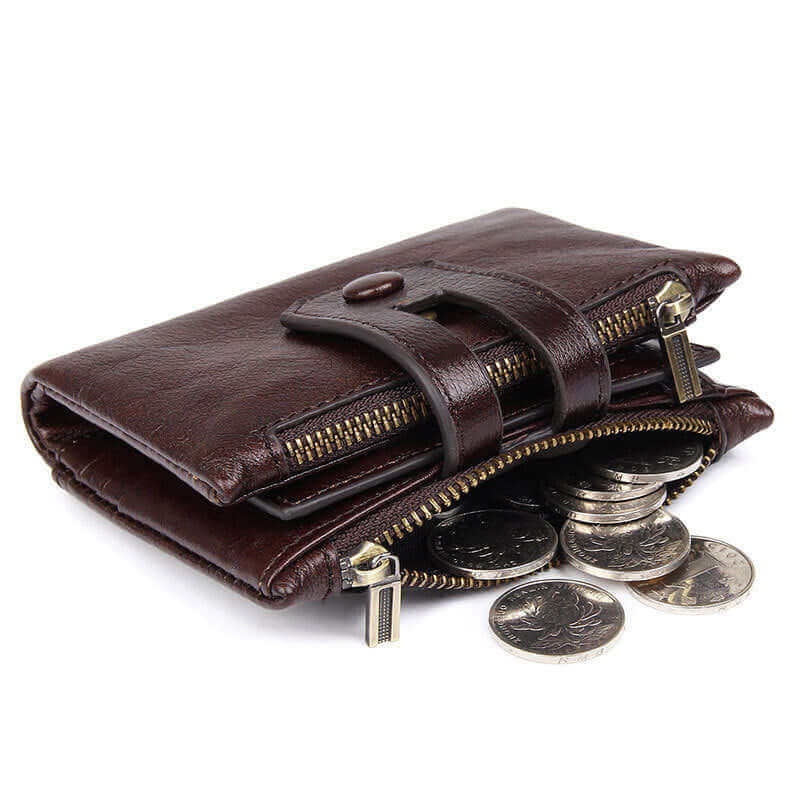 Men's leather wallet with secure zipper pocket