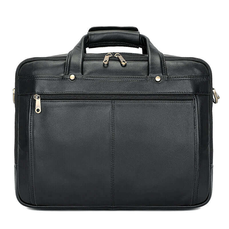 Men's Black Leather Laptop Bag designed for 15.6-inch laptops.