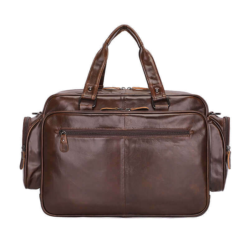 Front view of the leather laptop bag for men.