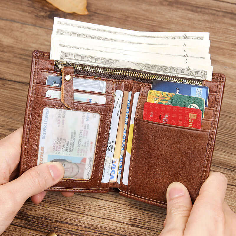 Men's wallet showing card slots and compartments