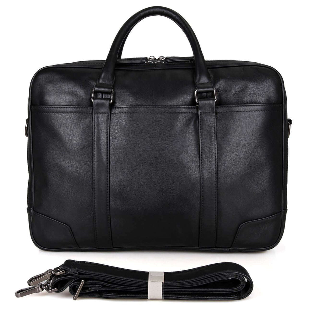 Front view of Men's Genuine Leather Double-Zip Business Briefcase.