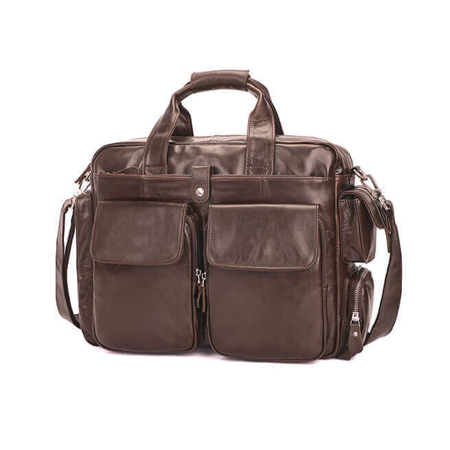 Front view of the Men's Genuine Leather Laptop Bag for business use.