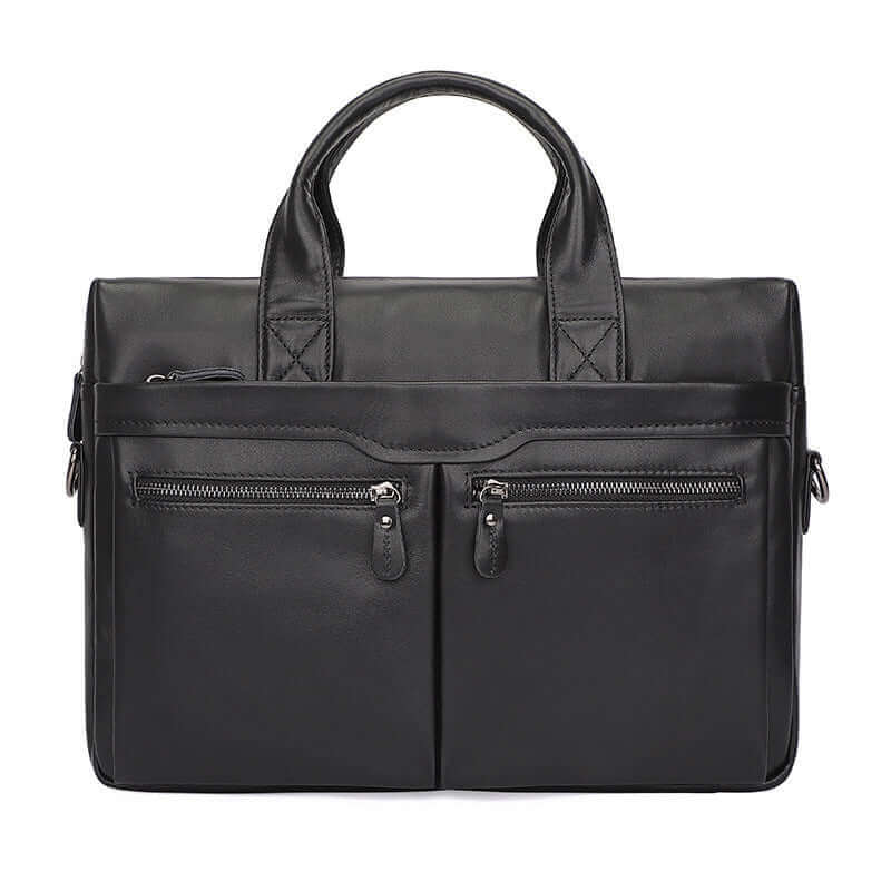 Front view of the Men's Leather Business Laptop Bag with a sleek design.

