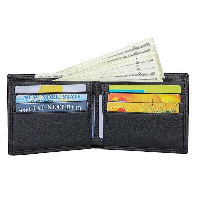 Men's genuine leather minimalist wallet with 8 card slots