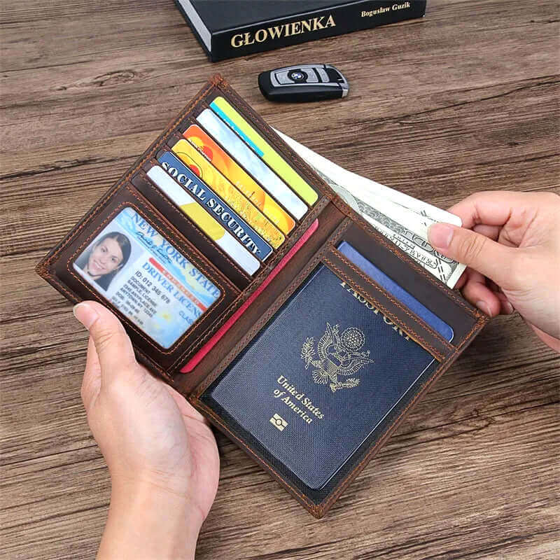 Premium leather RFID passport holder for secure travel in NZ.