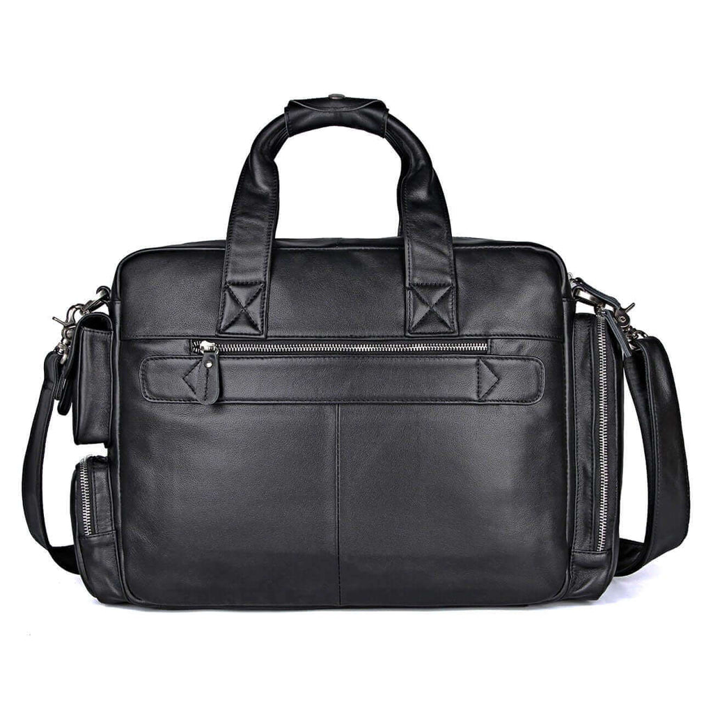 Back view of premium leather business laptop bag with elegant finish