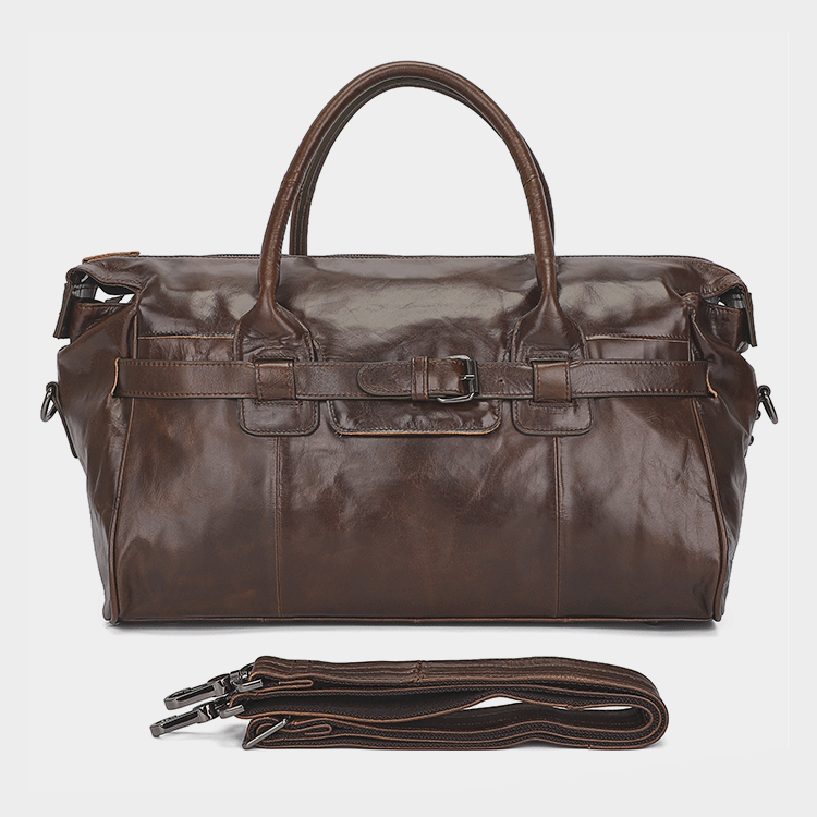 Premium leather travel bag ideal for business trips and daily use.