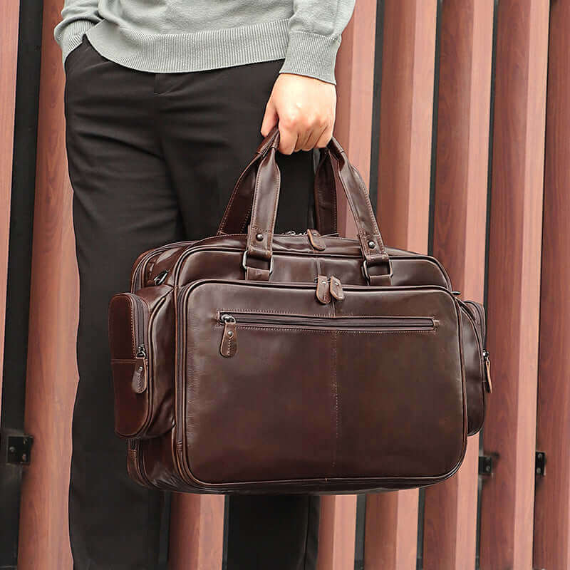 Modern design of the leather laptop bag for men.