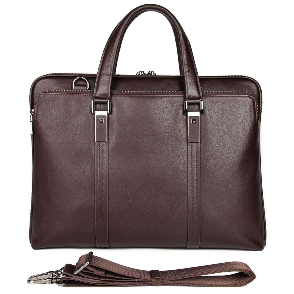 Adjustable shoulder strap of the professional slim leather laptop bag.