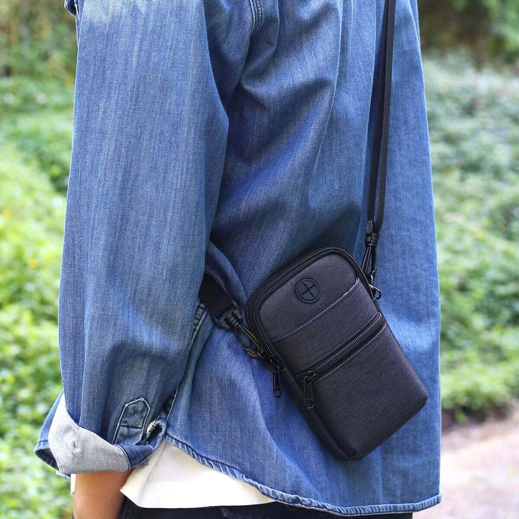 Water-resistant fabric on travel phone crossbody bag