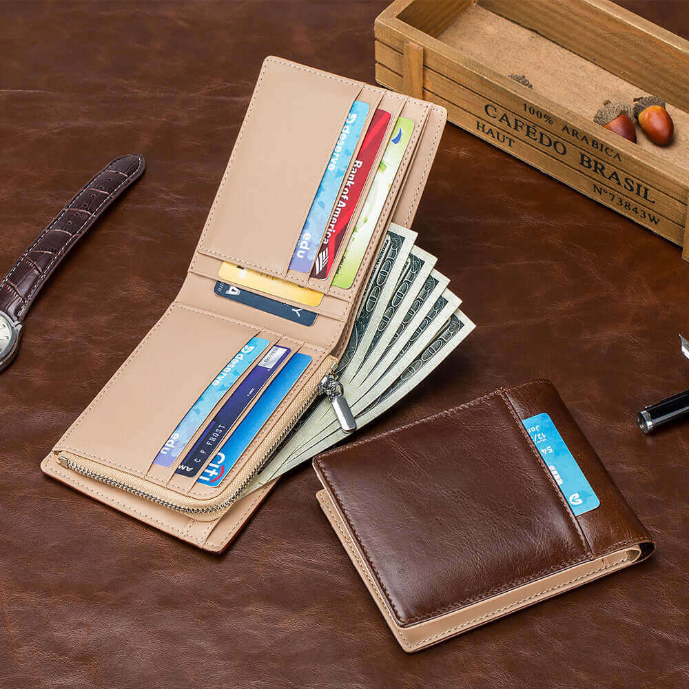 RFID leather wallet for men with card slots