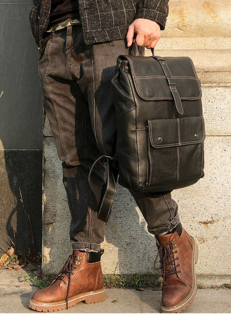Stylish genuine leather backpack for casual and professional use.