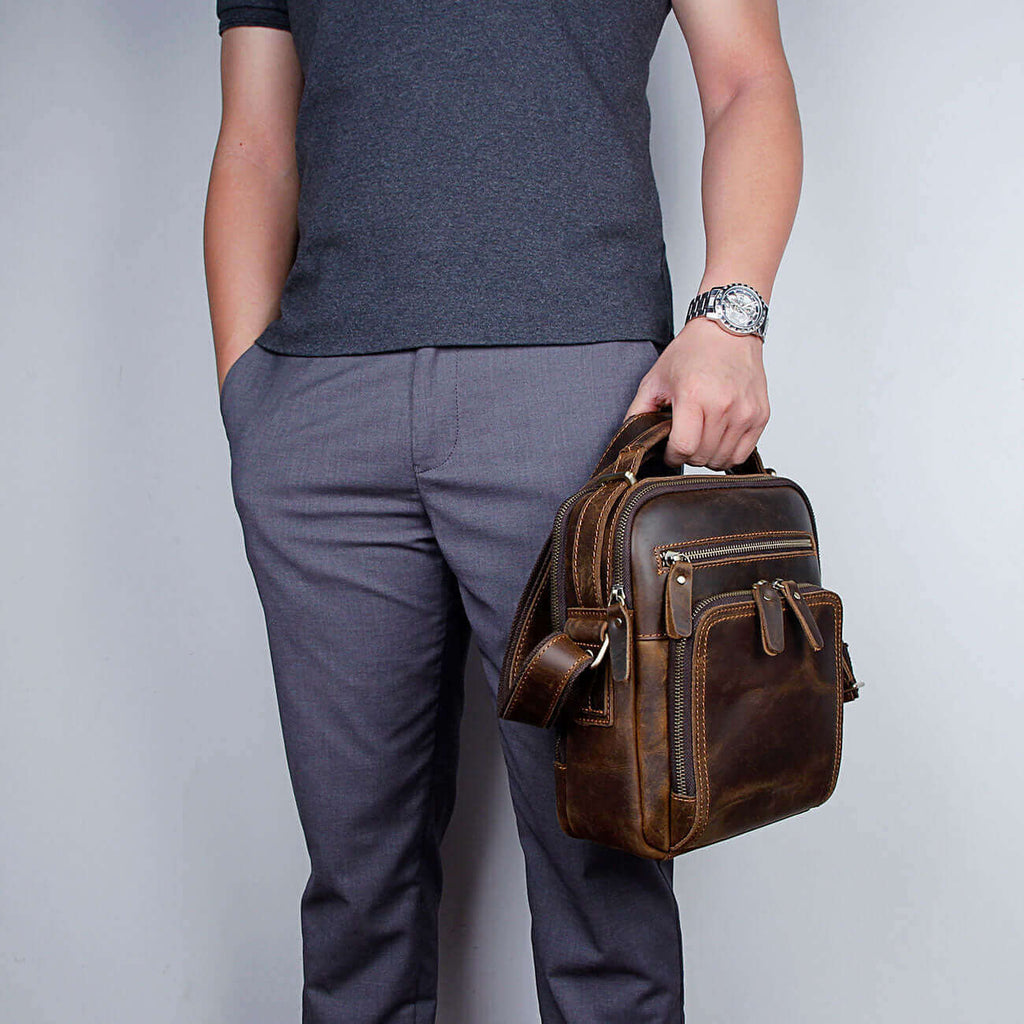 Timeless leather crossbody bag for men with practical design.