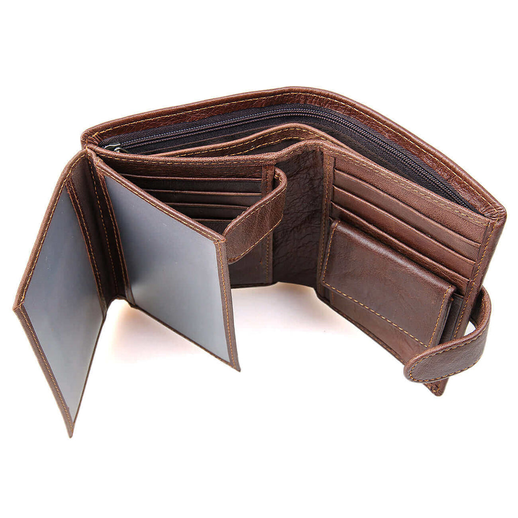 Men's tri-fold wallet with coin pocket and card slots