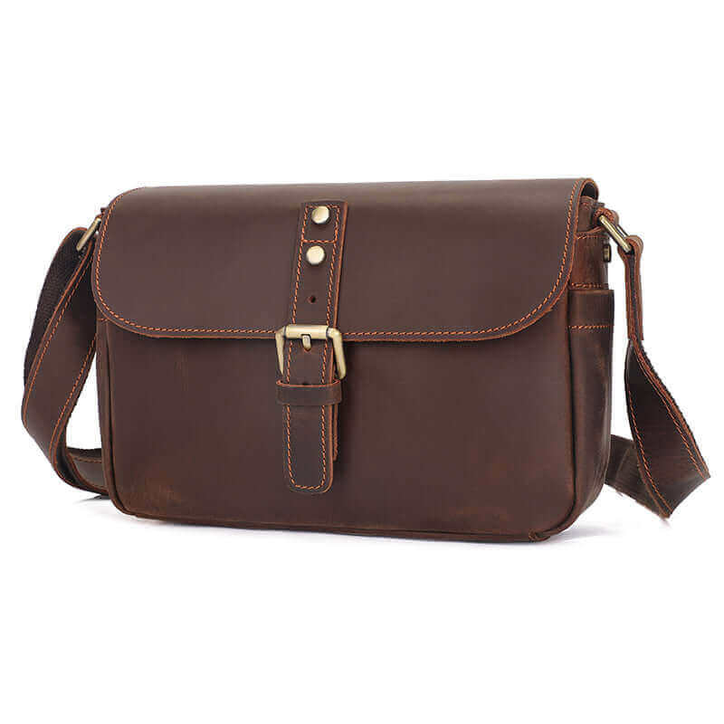 Vintage Crazy Horse leather shoulder crossbody bag for men and women.